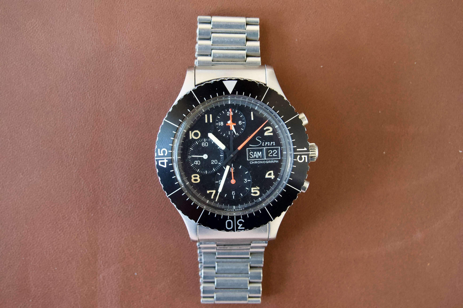SOLD OUT: Sinn 156 German Military Watch 43mm Lemania 5100 Chronograph NSA Bracelet - WearingTime Luxury Watches