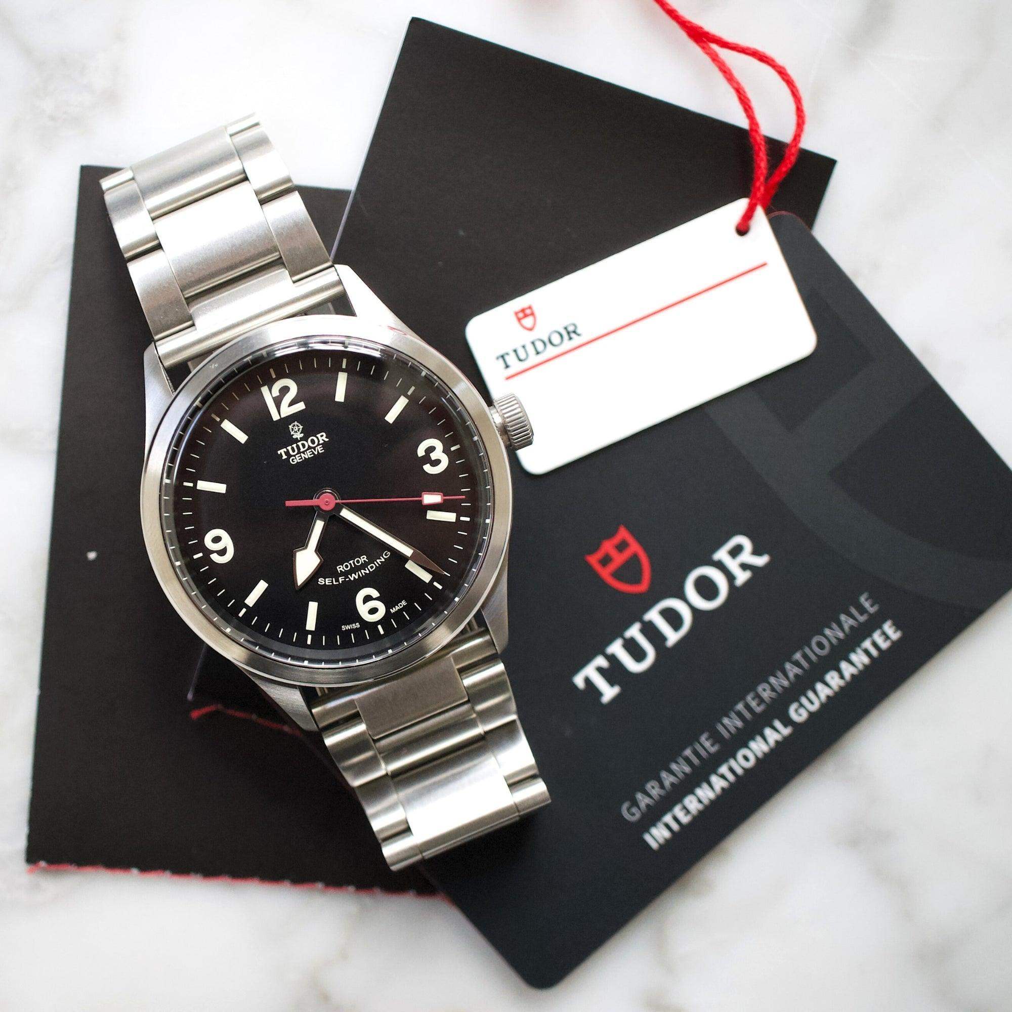 SOLD OUT Tudor Heritage Ranger 79910 41MM Steel Bracelet Discontinued Model Black Steel Box and Papers 2021 WearingTime Luxury Watches