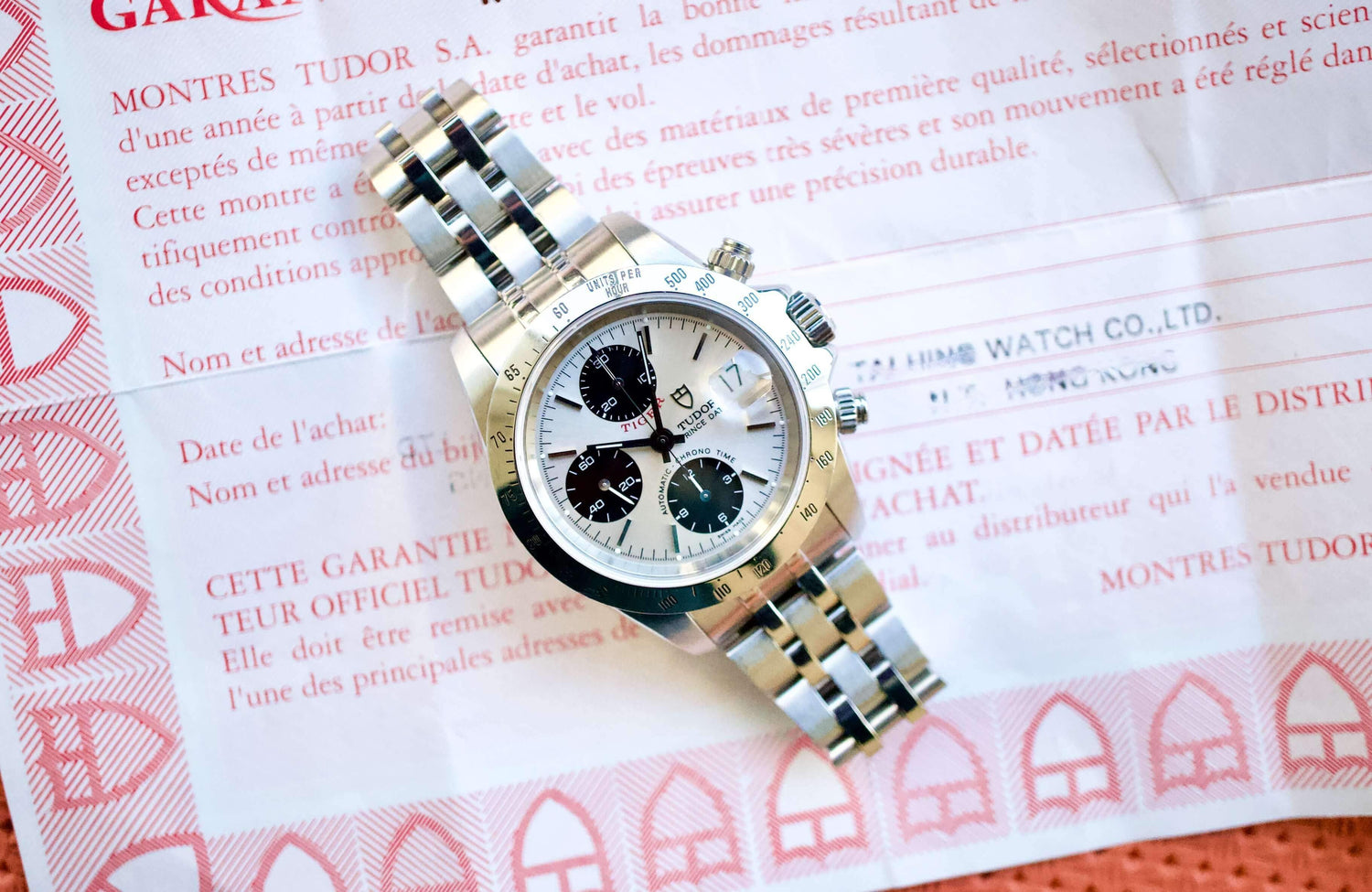 SOLD: Tudor Prince OysterDate Tiger Chronograph 79280 PAPERS Chrono Time Panda 2002 - WearingTime Luxury Watches