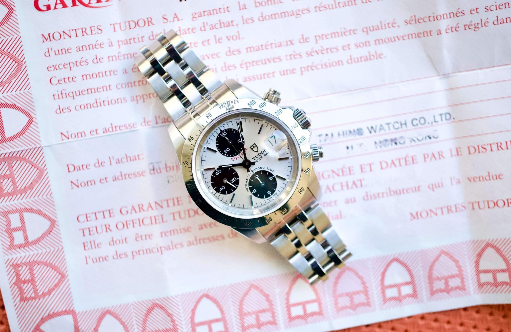 SOLD: Tudor Prince OysterDate Tiger Chronograph 79280 PAPERS Chrono Time Panda 2002 - WearingTime Luxury Watches