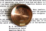 Vintage rose gold watch case back with hallmark engravings and reference number 3693