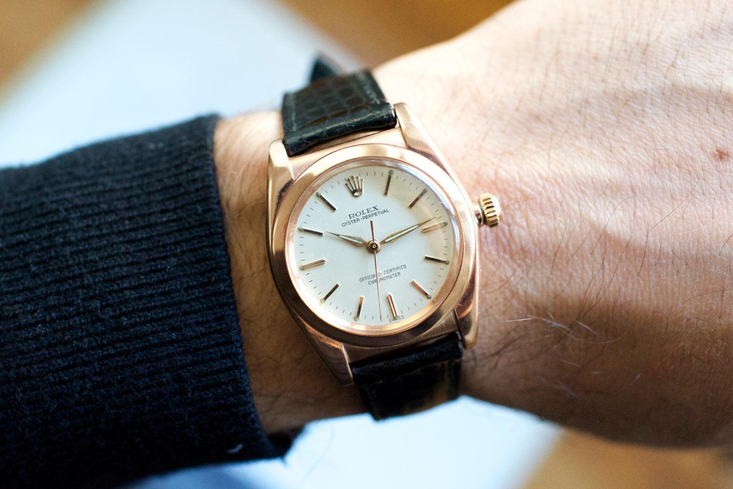 SOLDOUT: Bubbleback Oyster Perpetual 14k Rose Gold Bubble Back 3693 - WearingTime Luxury Watches