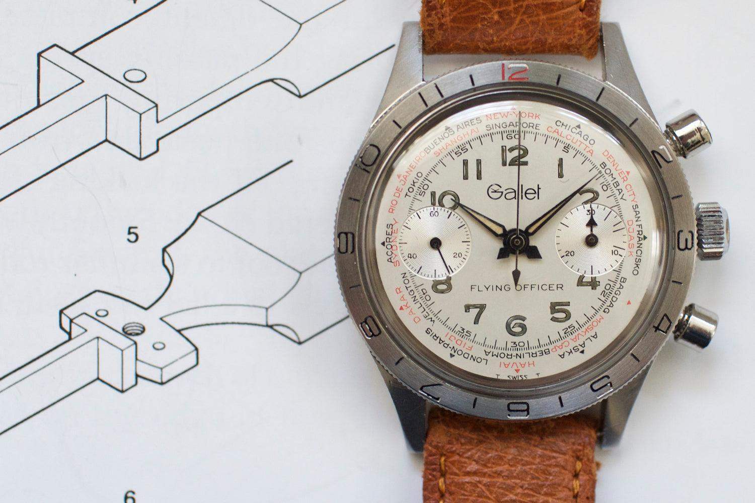 SOLDOUT: Gallet Flying Officer Vintage Chronograph Tritium - WearingTime Luxury Watches