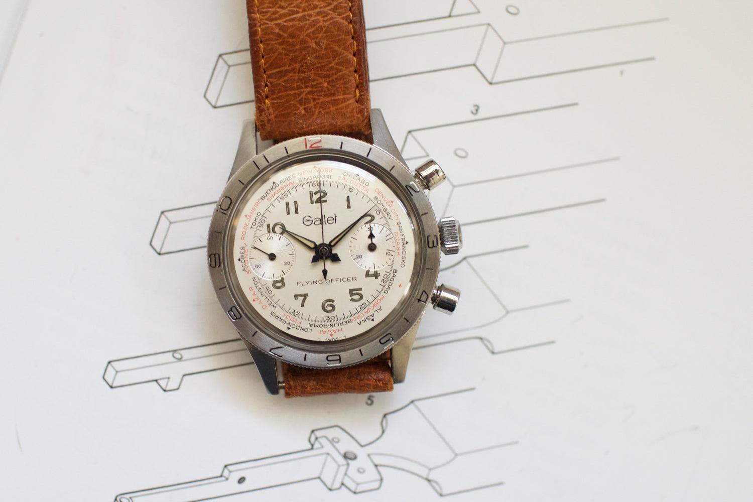 SOLDOUT: Gallet Flying Officer Vintage Chronograph Tritium - WearingTime Luxury Watches