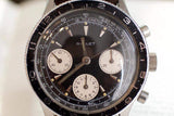 Gallet Pilot vintage chronograph watch with black dial, three subdials, and tachymeter bezel