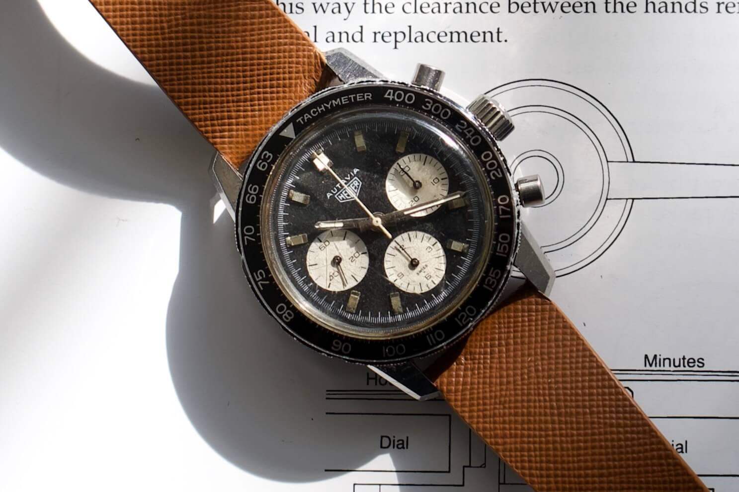 SOLDOUT: Heuer Autavia Vintage Panda Racing Chronograph 2nd Gen Compressor Ref. 2446C - WearingTime Luxury Watches
