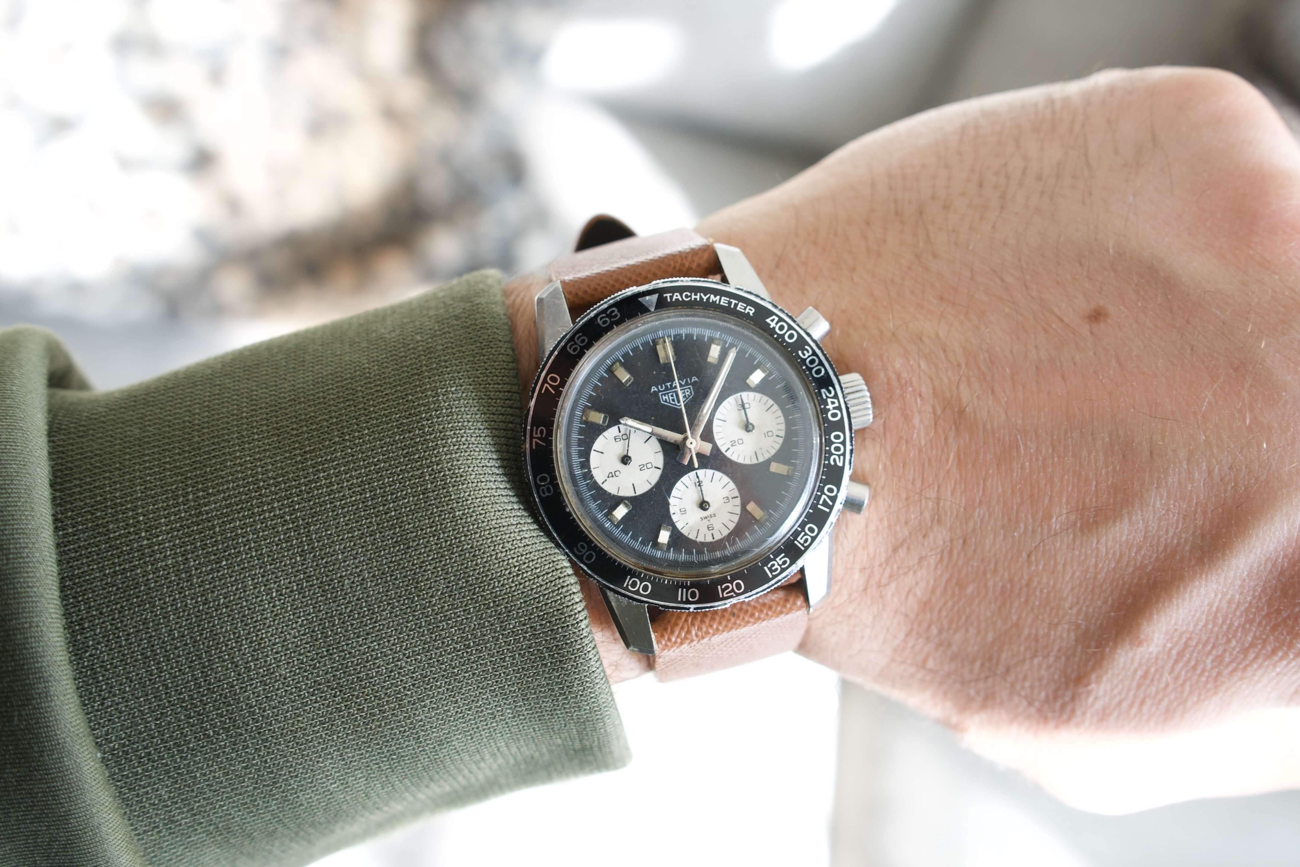 SOLDOUT Heuer Autavia Vintage Panda Racing Chronograph 2nd Gen Compressor Ref. 2446C WearingTime Luxury Watches