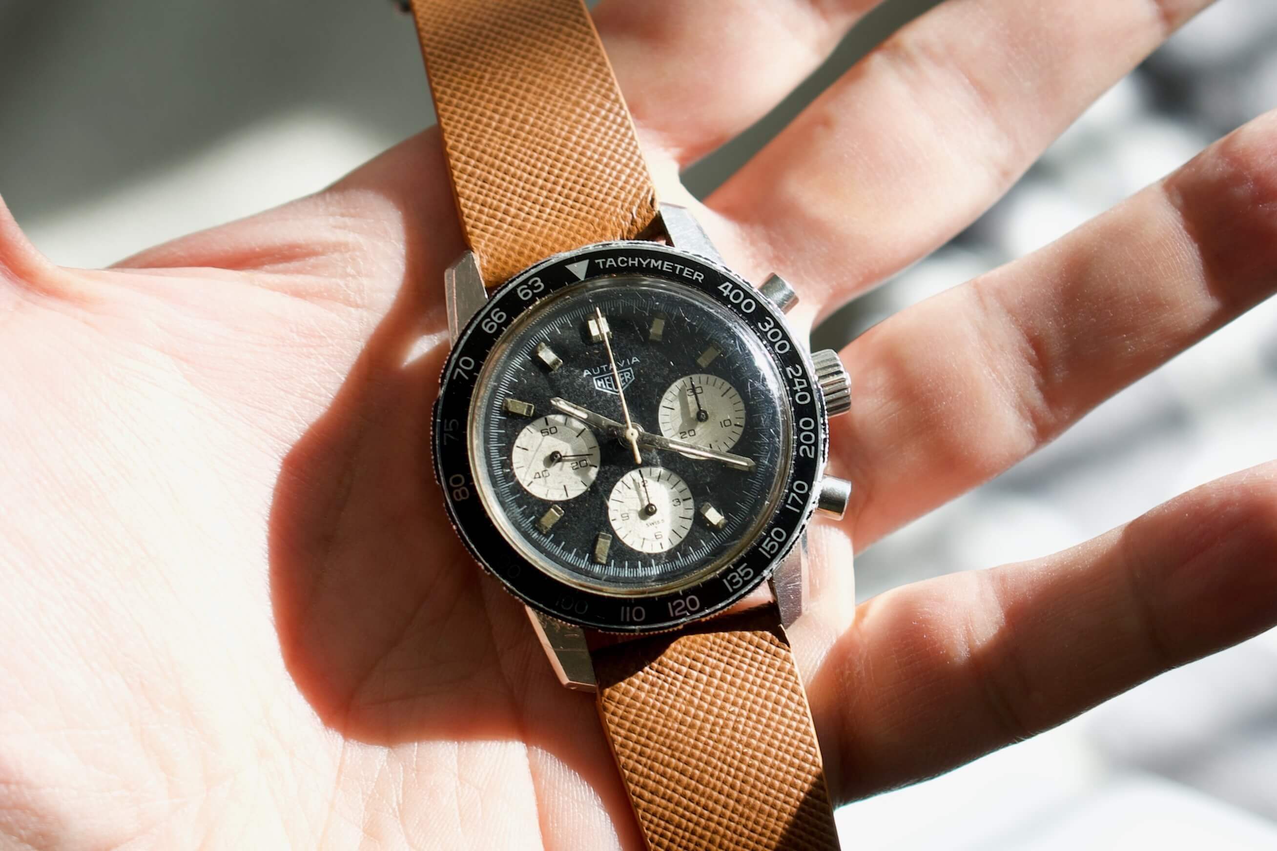 SOLDOUT Heuer Autavia Vintage Panda Racing Chronograph 2nd Gen Compressor Ref. 2446C WearingTime Luxury Watches