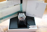 IWC Mark XII men’s pilot watch with black leather strap, displayed in box with papers and documents