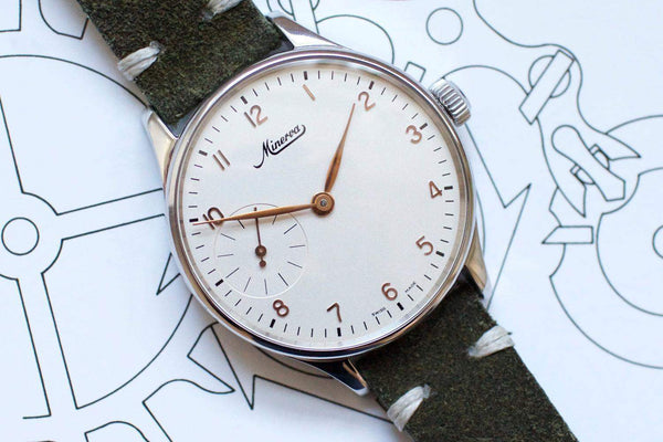 Minerva 140th Anniversary limited edition men’s watch with leather strap and minimalist dial