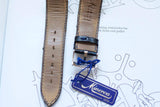 Brown leather watch strap with Minerva tag on technical drawing background