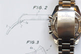 Omega Speedmaster Professional Moonwatch stainless steel watch clasp on technical drawing background