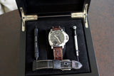 Luxury Panerai Luminor Marina watch in display box with tools and extra leather strap