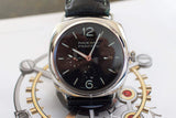 Panerai Radiomir 10 Days GMT watch with black dial, leather strap, and silver case