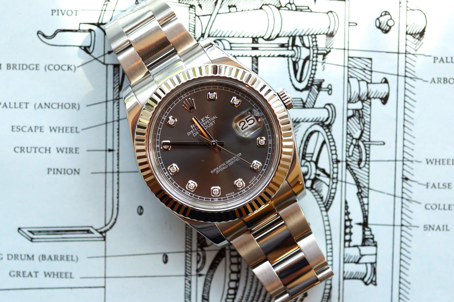SOLDOUT: Rolex 116334 Datejust II Rhodium Factory Diamond Dial - WearingTime Luxury Watches