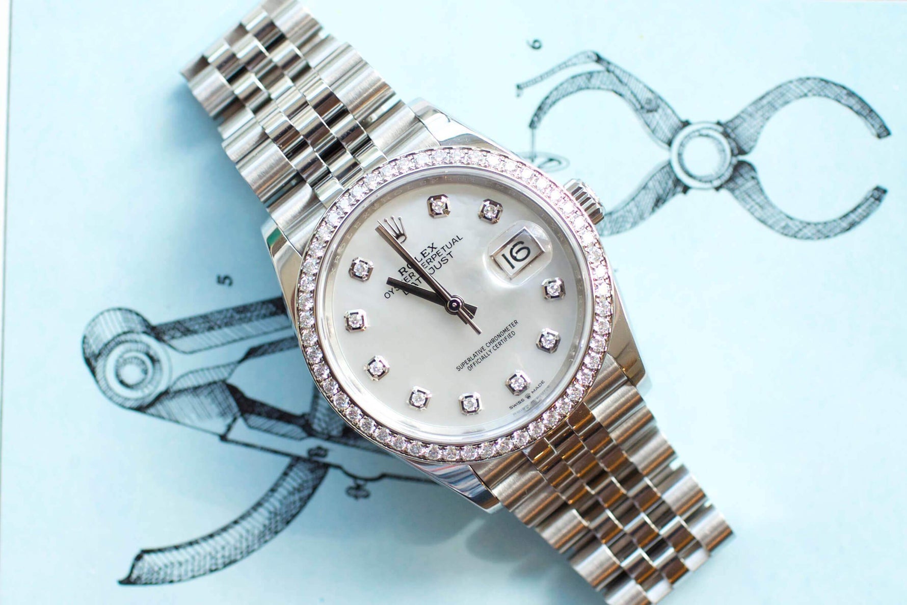 SOLDOUT: Rolex 126284RBR 36mm Datejust Factory Diamond Dial and Bezel BOX AND PAPERS 2019 - WearingTime Luxury Watches