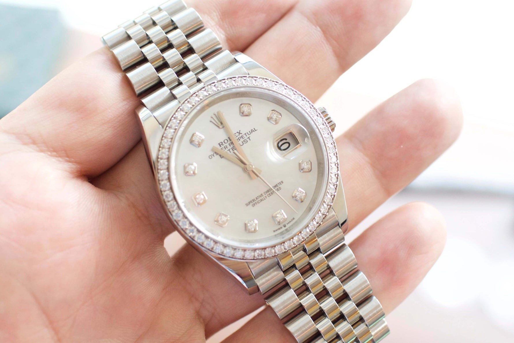 SOLDOUT: Rolex 126284RBR 36mm Datejust Factory Diamond Dial and Bezel BOX AND PAPERS 2019 - WearingTime Luxury Watches