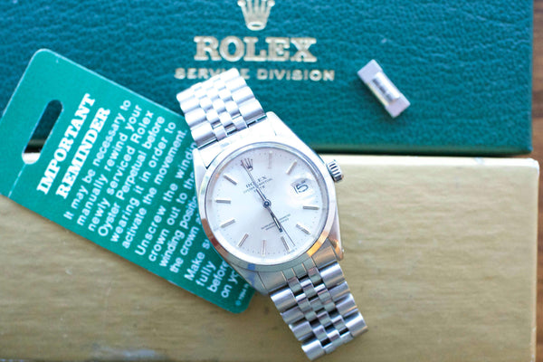 SOLDOUT: Rolex 1501 Oyster Perpetual Date 34mm Jubilee Bracelet Service Box