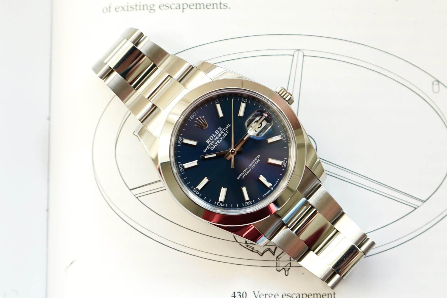 SOLDOUT: Rolex Datejust 41 Smooth Bezel ref 126300 Blue Stick Dial Box and Papers - WearingTime Luxury Watches