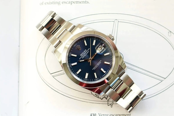 SOLDOUT: Rolex Datejust 41 Smooth Bezel ref 126300 Blue Stick Dial Box and Papers