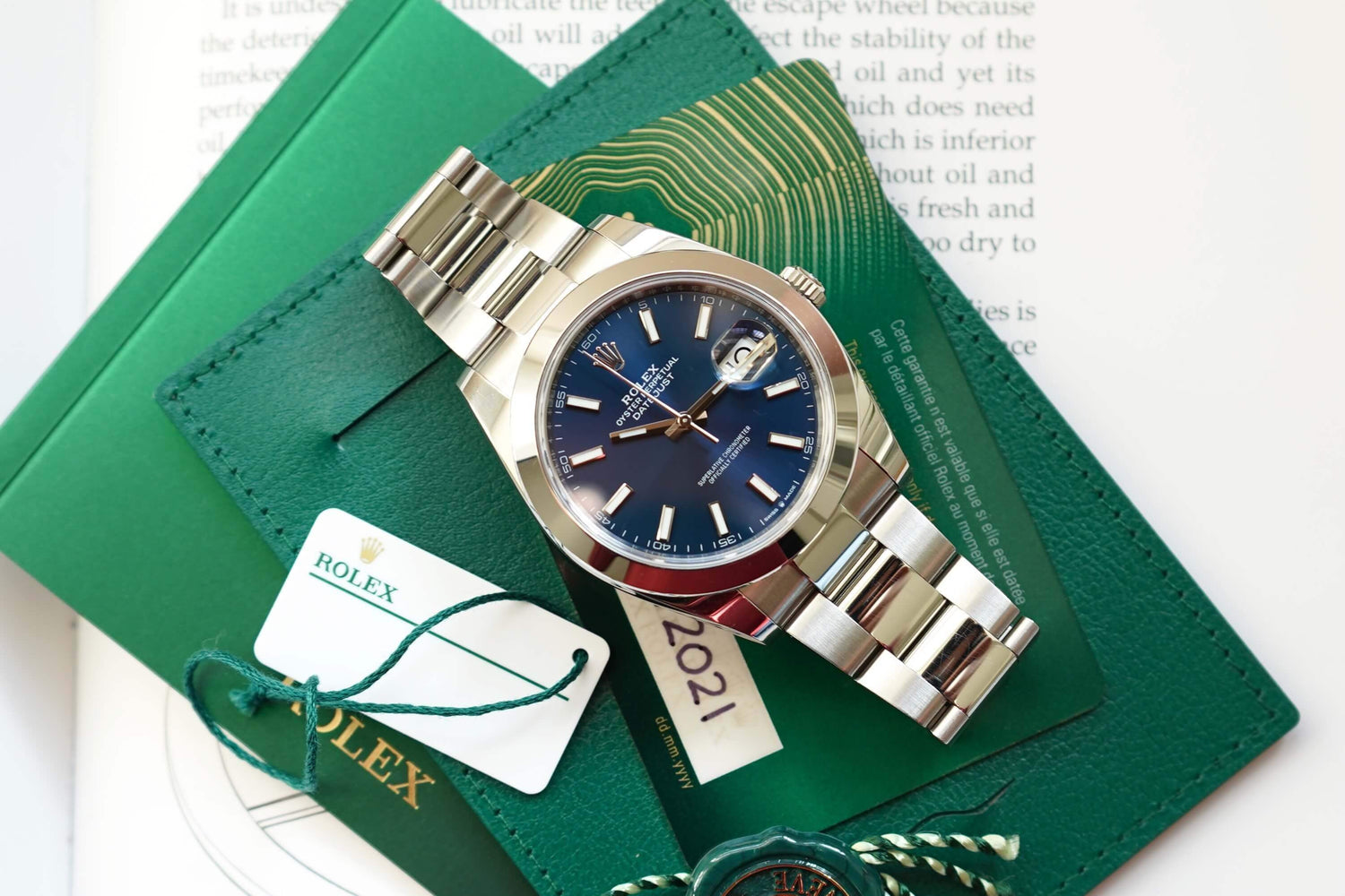 SOLDOUT: Rolex Datejust 41 Smooth Bezel ref 126300 Blue Stick Dial Box and Papers - WearingTime Luxury Watches