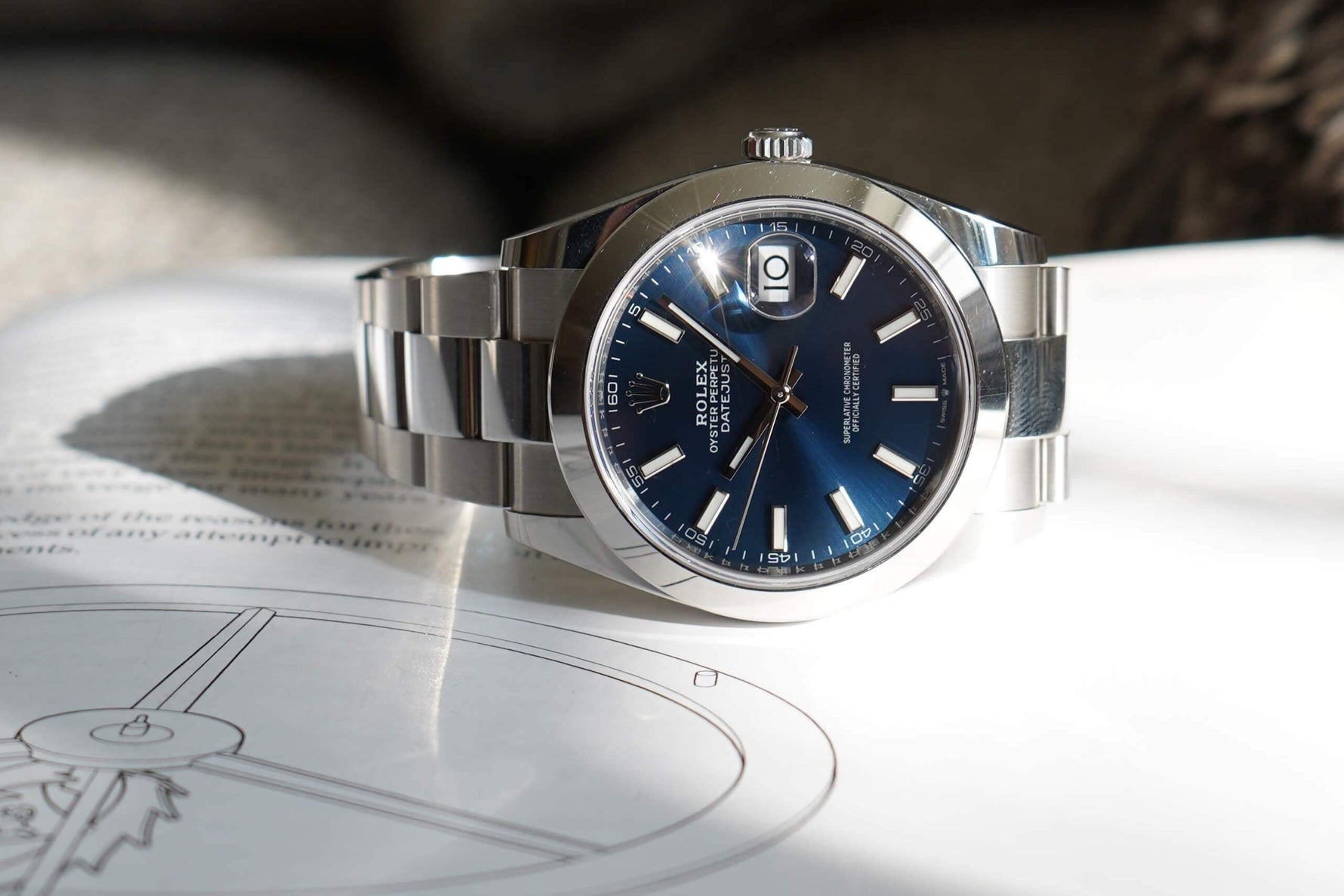SOLDOUT: Rolex Datejust 41 Smooth Bezel ref 126300 Blue Stick Dial Box and Papers - WearingTime Luxury Watches