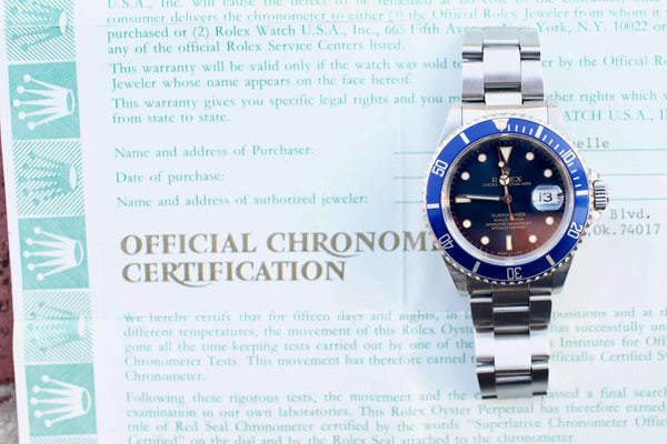 SOLDOUT: Rolex Submariner 16610 "Steel Bluesy" Blue Dial Blue Bezel PAPERS