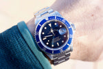 SOLDOUT: Rolex Submariner 16610 "Steel Bluesy" Blue Dial Blue Bezel PAPERS - WearingTime Luxury Watches