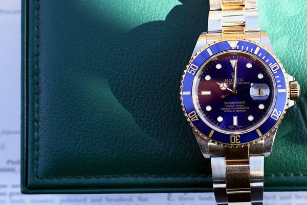 SOLDOUT: Rolex Two Tone Submariner 16613 "Bluesy" Year 2002 SOLID END LINKS SEL