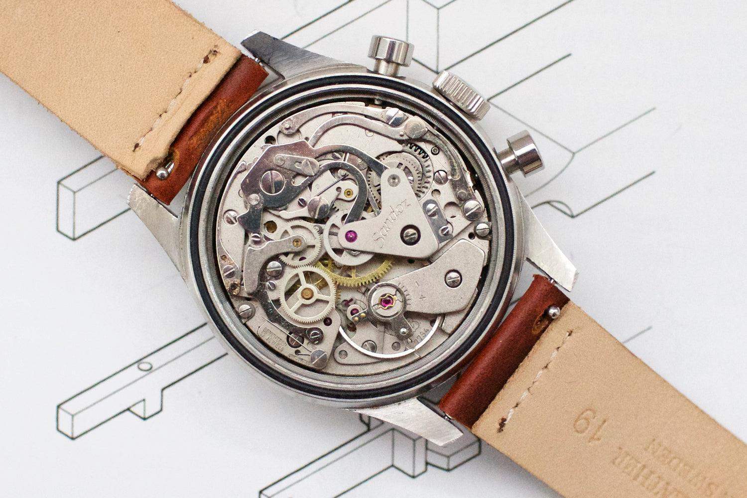 SOLDOUT: Sandoz Valjoux 7734 Vintage Chronograph Red Vignette Dial - WearingTime Luxury Watches