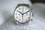 TAG Heuer Carrera automatic chronograph luxury watch with white dial and silver case