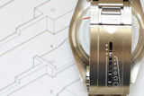 Close-up of Tudor Pelagos luxury watch titanium bracelet clasp on technical drawing