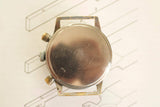 Vintage pilot watch stainless steel case back with gold pushers on technical drawing