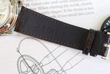 Close-up of Zenith El Primero leather watch strap and caseback on technical drawing