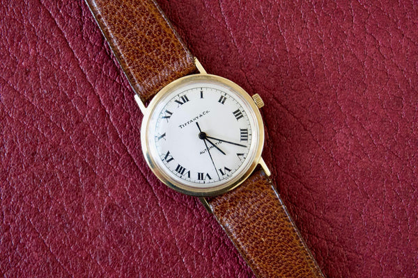 SOLDOUT: Tiffany and Co Automatic 33mm Roman Numeral 14k Gold Watch