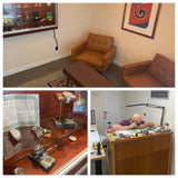 Collage showing a luxury watch showroom, a close-up of a watch, and a watchmaker at work.